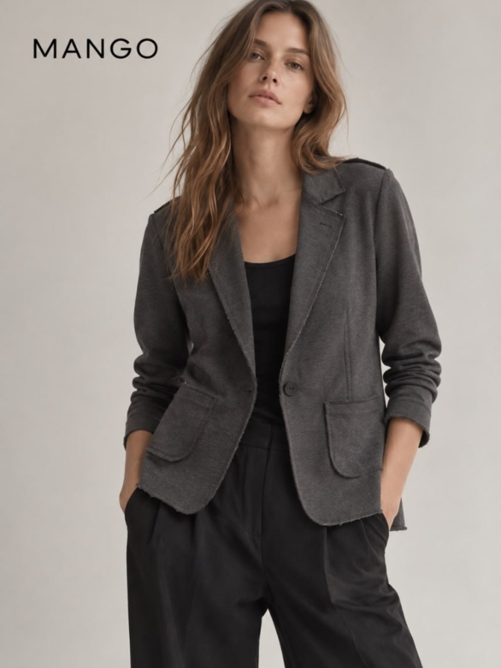 Mango Basics Women’s Gray Blazer Jacket Raw Edge Exposed Seams Size S/M
